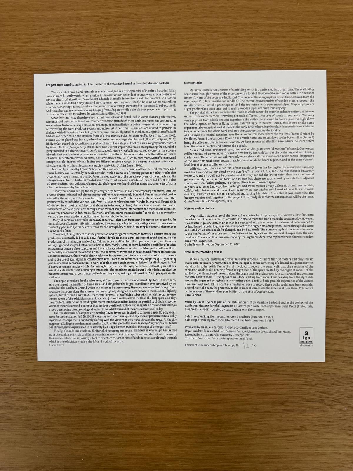 Gavin Bryars & Massimo Bartolini | In Là - KaPaBooks